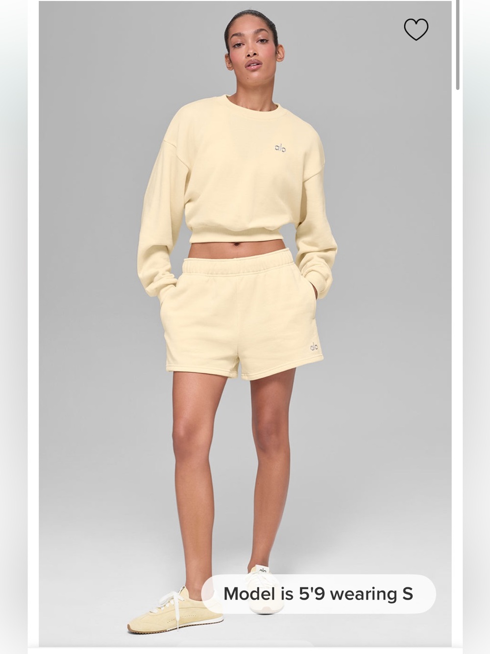 ALO Yoga Cropped Accolade Crewneck and Short Set Limited Candlelight Yellow - Picture 2 of 4